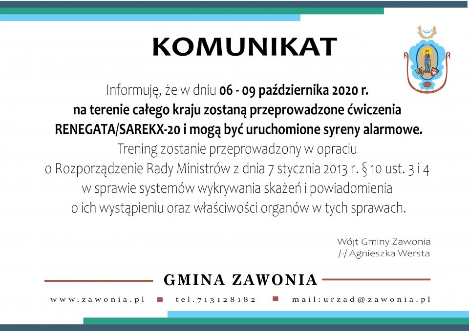 Komunikat dot. ćwiczeń na terenie całego kraju